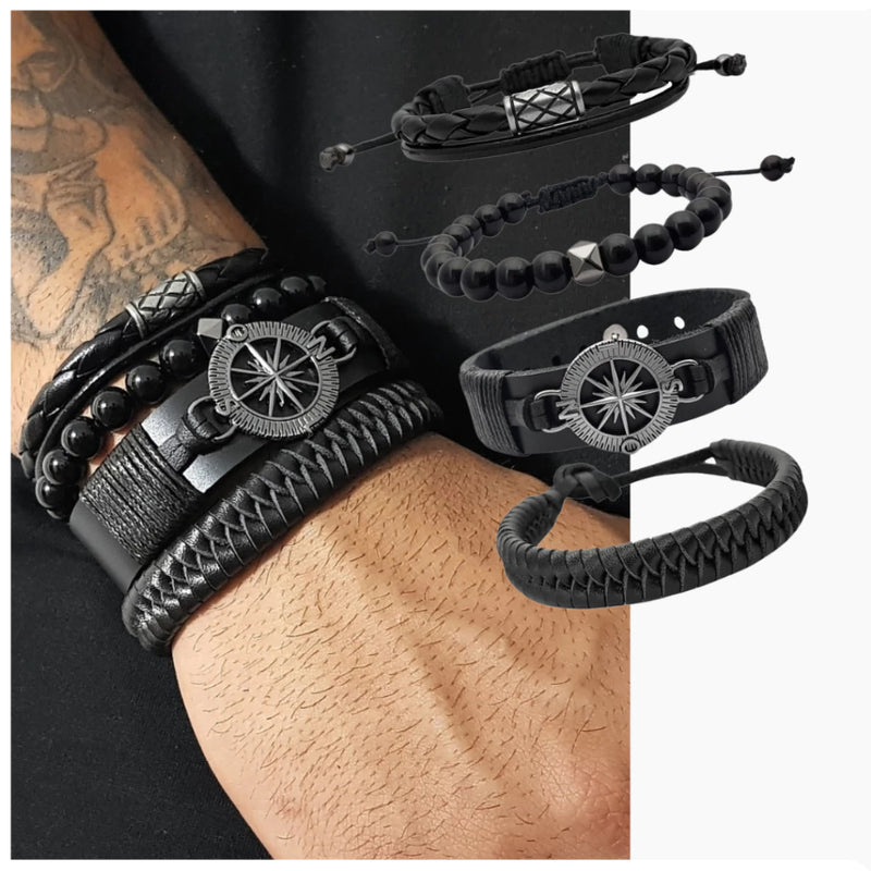 Kit de Pulseiras Masculinas com Fecho Magnético- CouroFenix